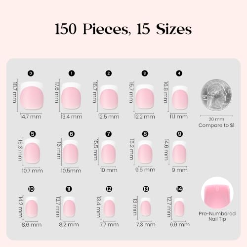Image of Beetles French Tips Press On Nails - Glow French | Pink Press On Nails Short Square 150 Pcs Fake Nail Tips, Soft Nail Gel False Nails Art DIY Gifts for Women