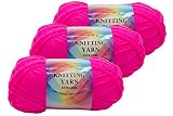 Premium Acrylic Yarn, Snag Free, 4 Ply for Knitting, Crochet and DIY Projects (3 Pack) (Hot Pink)