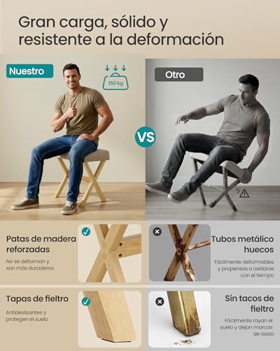Taburete de tocador con patas de madera resistente y asiento acolchado 32x42x46 cm 7