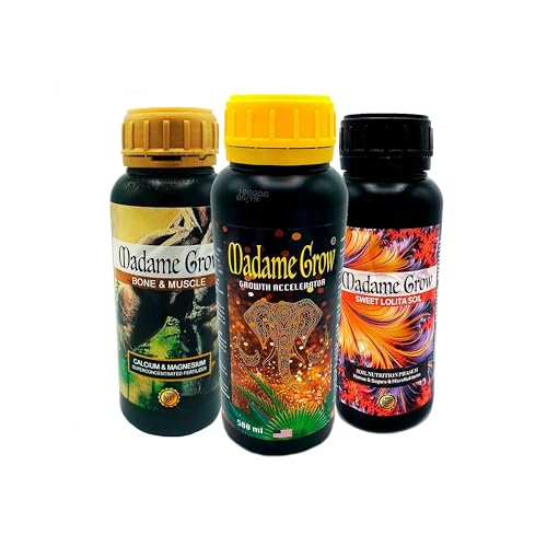 Madame Grow – Kit Bonsai – Fertilizantes Orgánicos – Estimula el Crecimiento, Fortalece las Raíces y Potencia la Floración – Growth Accelerator, Sweet Lolita Soil y Bone & Muscle – 3 x 500 ml c/u