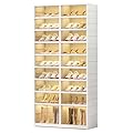 EHAMILY Foldable 9-Tier Shoe Rack Organizer for 18-36 Pairs - Collapsible Clear Plastic Shelf for Closet, Entrance or Front Door - Tall Stackable Folding Shoes Storage Boxes cabinet