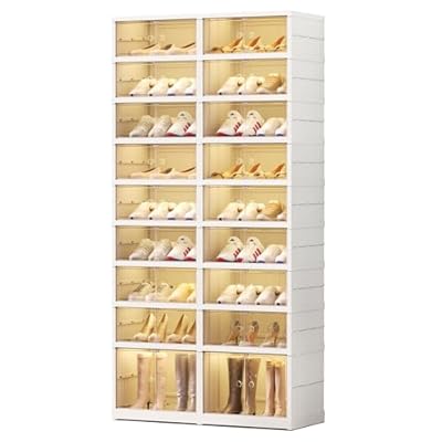 EHAMILY Foldable 9-Tier Shoe Rack Organizer for 18-36 Pairs - Collapsible Clear Plastic Shelf for Closet, Entrance or Front Door - Tall Stackable Folding Shoes Storage Boxes cabinet