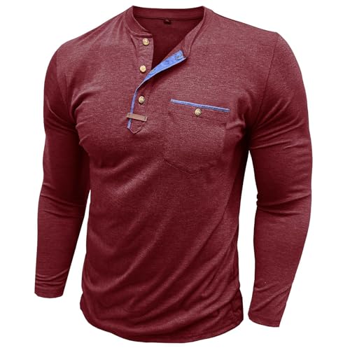 Chemise Henley homme manches longues coton léger mode décontractée classique