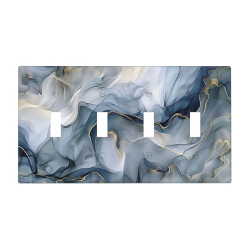Decorative Switch Plate Covers Abstract Ink Blue Marble Glod Line Texture 4 Gang Light Switch Cover Plate Quad Toggle Wall Plate Light Switch Covers for Bathroom Kitchen Decor