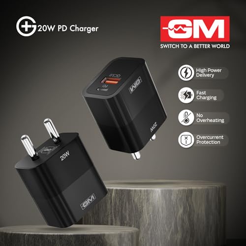 Image of GM G+ 20W Dual-Port Fast Charger | PD 3.0 + QC 3.0 + PPS | USB-C&A Dual Port | Smart Power Allocation | Advanced Protection for iPhone, Samsung, Pixel Series, Tablets,|1 Year Warranty