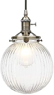Yosoan Vintage Edison Switch Pendant Light Fiting with Ribbed Globe Glass Shade, Industrial Pendant Light Fitting Chandelier for Kitchen Dining Room Bedroom Restaurant (Bronze)