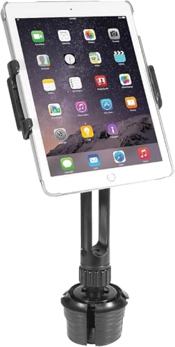 Macally Cup Holder Tablet Mount - Heavy Duty iPad Cup Holder Car Mount Stand or Tablet Holder for Car, Truck, and Vehicle - Fits Devices 3.5" - 8โ Wide with Case - Adjustable iPad Holder for Car