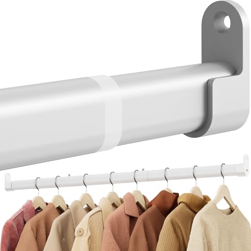 Image of Wardrobe Rail Pole,Clothes Rail 42-101CM Adjustable Stainless Steel(White)