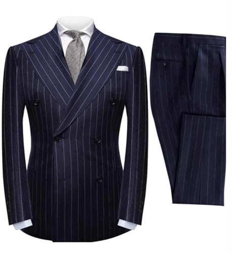 Men's Stripe Suit Double Breasted Buttons Tuxedos (Jacket+Pants) Office Work Complete Outfit