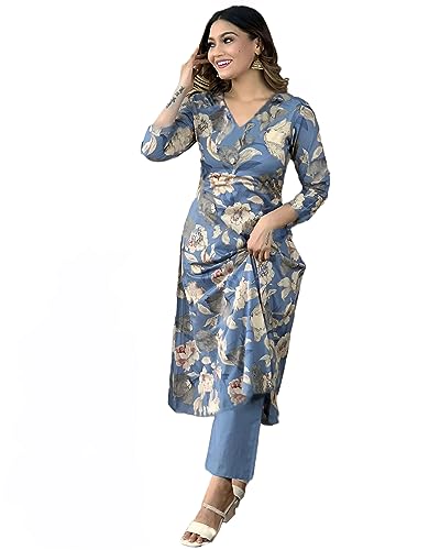 Image of GoSriKi Women's Cotton Blend Printed Kurta with Pant