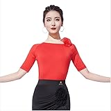 Yhhsgscr Round Neck Latin Dancewear Salsa Cha Cha Dance Tops Clothing for Rumba Samba Women's Ballroom Practice Outfit,Red,L