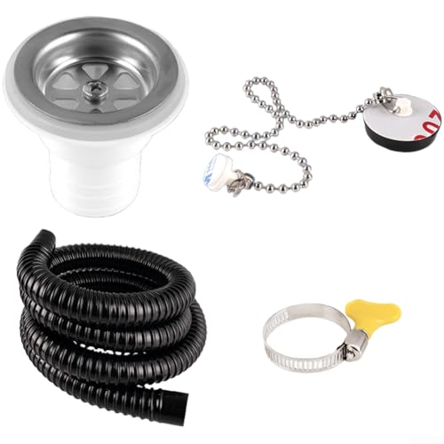 Yhenlovtt Kit coude de vidange d'évier de véhicule récréatif, ABS étanche, étanche avec anti-tuyau, option de tuyau de 2 m pour camping-cars de classe A, accessoires blancs (droit + tuyau)