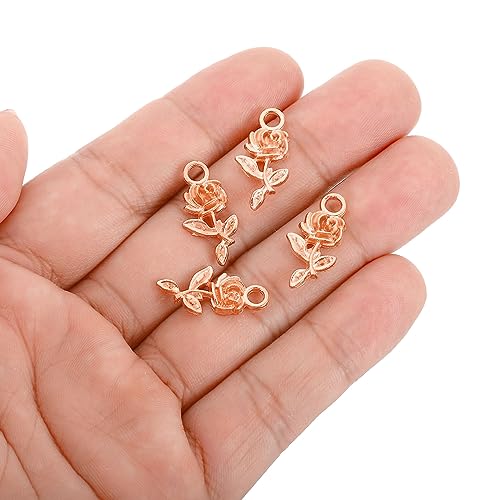 PATIKIL Rose Charm, 50Pcs Mini Rose Flower Pendant Charm Bulk Vintage Metal Designer DIY for Making s s Wedding Crafts Rose Gold - Image 4