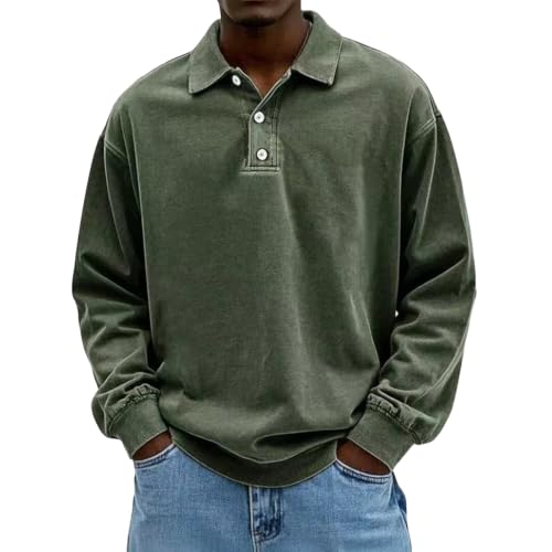 Washed Polo Shirts for Men Big and Tall Long Sleeve Tshirts Casual Pullover - image 1