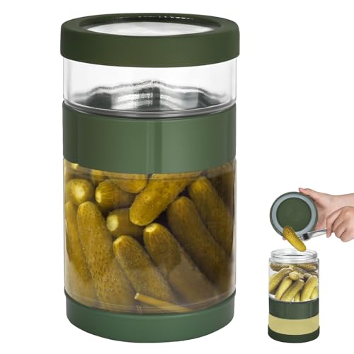 Junrvivy Tarro de pepinos para invertir, cristal con colador y tapa, recipiente para pepinillos, 1,5 l, para cocina y hogar