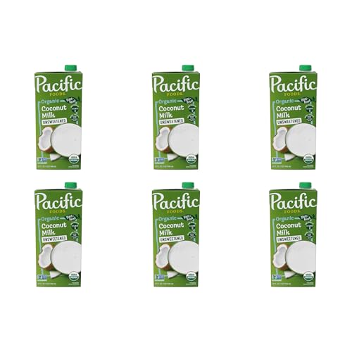 Pacific Foods Organic Unsweetened Coconut Milk, Plant Based Milk, 32 oz Carton (Pack of 6)