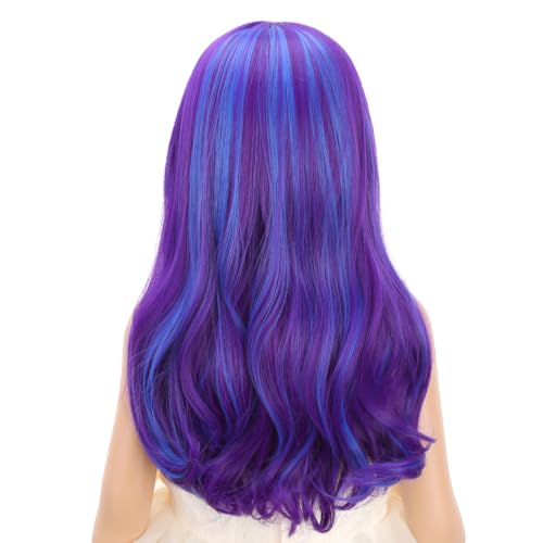 Image of PATTNIUM Blue Purple Wig Kids Wig Long Wavy Wig Child Size Heat Resistant Synthetic Hair Wigs Girls Cosplay Costume Wigs (Blue Purple)