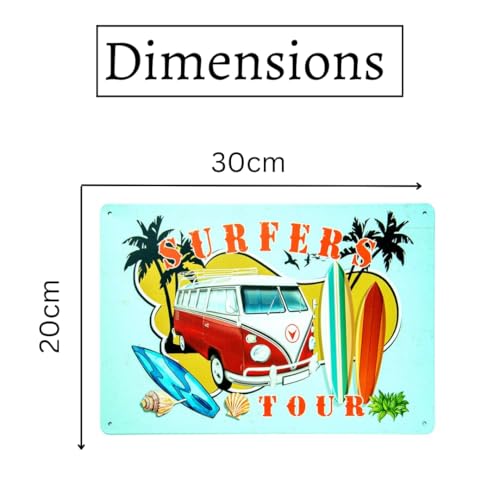 Image of Eazywagon Decorative Retro Metal Signs Wall Plate - 12x8 Inch (Volkswagan Surfer's Tour) | Weatherproof Vintage Metal Sign Plate for Cafe, Home, Bar, Garage | Decorative Wall Hanging Sign Board