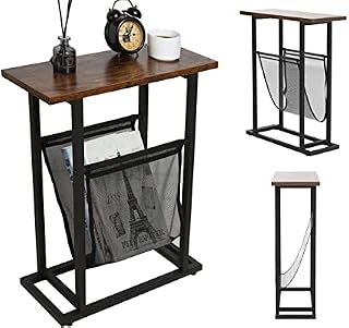 Tray Metal End Table Side Table Round Tray Removable Tray Outdoor & Indoor Drink Snack Coffee Table Telephone Table tray bedside table (Rustic Brown 2)