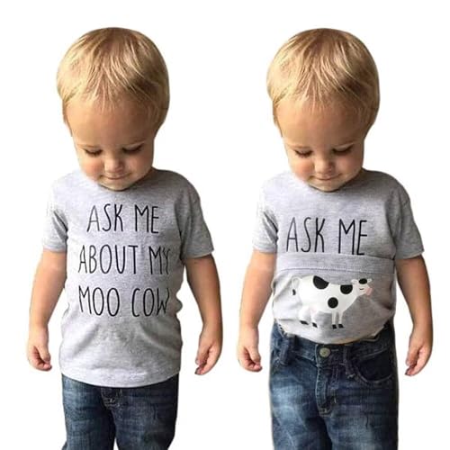 Image of Baby Ask me About My moo Cow, Toddler Kids Baby Boys T-Shirt Short Sleeves Summer Tops