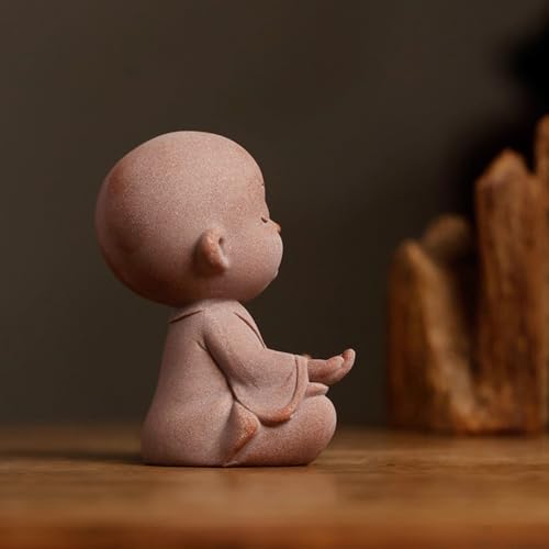 Estatua pequeña de monje Buda meditando color rosa miniatura 5