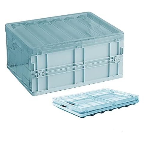 Folding Storage Box Container Organiser, Plastic Foldable Storage Basket Organizer Mini Stackable Bag Basket Bin 10 L Collapsible Crate with Lids for Kids, Clothes(BLUE) Cover