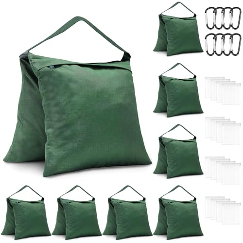 8 Stück Sandsäcke für Stativ & Fotografie – Gewichtstaschen mit Karabinern und Innenbeuteln für Studio, Hintergrund, Zelt, Pavillon & Outdoor (grün)