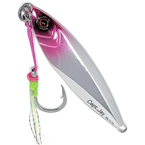 Capt Jay Fishing Saltwater jigs Speed Jigging Slow Jigging Pitching Lures,Vertical Jigging Artificial Lures Jigging Lure Fishing jigs (60g Pink Silver, 60g) Cover
