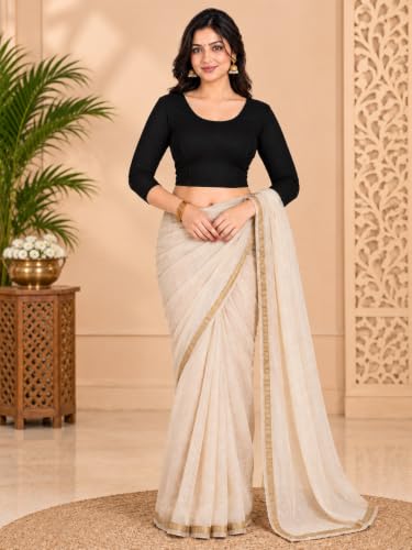 Image of Abhi Cotton Readymade Saree Blouse for Women- 3 /4 Sleeve, Round Neck, Regular-fit, Stretchable, Pull-on Style