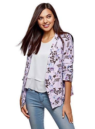 oodji Ultra Mujer Chaqueta Entallada de Manga 3/4, Morado, ES 38 /...