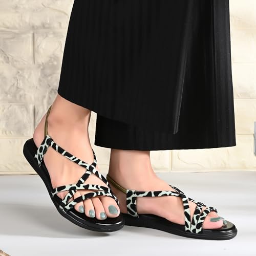 Image of Centrino Women's Sandals | Trendy Stylish Slip-On Open Toe Sandals for Ladies | Animal Print Cross Strap Comfortable Casual Flip-Flop Sandals | Lightweight and Durable Fashion Footwear(9328)