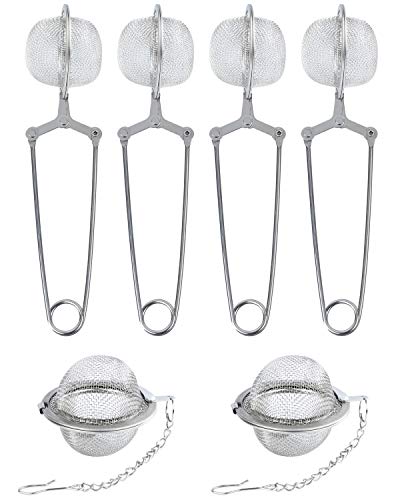 Tea Strainer 6 Pcs Stainless Steel Mesh Tea Infusers for Loose Tea Includes 2 Pcs Tea Balls for Loose Tea and 4 Pcs Tea Filter Tongs by MoHern