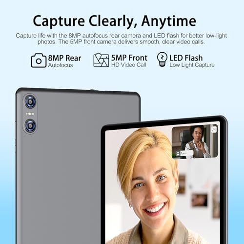 Image of 2026 Android 15 Tablet with Keyboard, 10.1 Inch Tablets FHD Display 30GB RAM 64GB ROM 1TB Expand, Octa-Core 2.0GHz, Widevine L1, 6000mAh Battery, 5G WiFi & GPS, Gemini AI, 2-in-1 Tableta PC - Gray