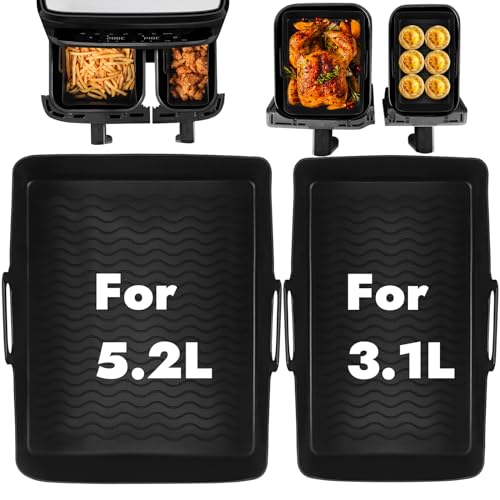 BYKITCHEN Air Fryer Silicone Liner for Tefal 5.2L & 3.1L Dual, Tower T17099 5.2L/3.3L, Lakeland 5L/3L, Salter 5.5L/3.5L, Air Fryer Accessories for 2 Drawer Basket