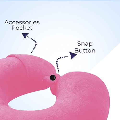 Image of U-SShaped Neck Pillow Soft Fiber Filled Travel Cushion with Snap Button, Comfortable Fabric, Neck Support for Flight, Bus, Car, Neck Pillow for Pain Relief (Pink)