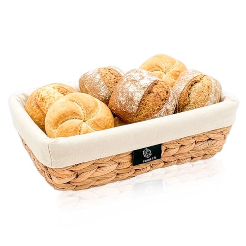 Brotkorb aus Wasserhyazinthe mit Stoffeinsatz geflochtener Brötchenkorb & Aufbewahrungskorb rechteckig natur für Küche Bad & Deko auch als 2er Set erhältlich (1 Stück)