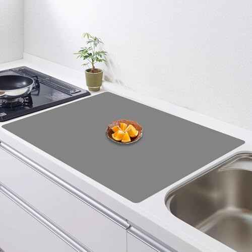 Image of 32''x24''(80cmx60cm) Silicone Mat for Kitchen Counter, Non-Slip Heat Resistant Countertop Protector, Waterproof Durable Kitchen Mat for Countertops, Islands (Light Gray)