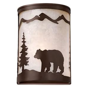 VAXCEL Bozeman 1 Light Wall Sconce Rustic Bear Tree Dimmable Indoor Outdoor Lighting Burnished Bronze Finish Amber Flake Glass