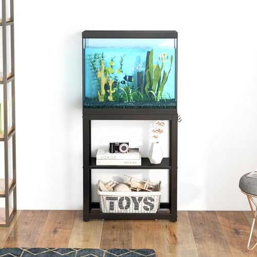 Image of Livofloral 10-20 Gallon Fish Tank Stand with Storage Shelf, Aquarium Stand Measuring 24.8 inch W x 9.5 inch D x 30.1 inch H with Hooks,Heavy Duty Metal Turtle Reptile Tank Stand, Easy Assemble