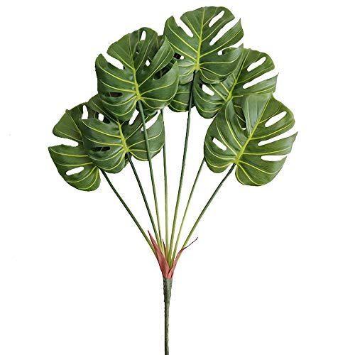 Aisamco 1 Piece Artificial Tropical Palm Leaf Split Philodendron 7 Leaves Fake Palm Leaves Artificial Plant Artificial Window Leaf Tropical Vine Leathery Leaf 30" Tall for Floral Decoration