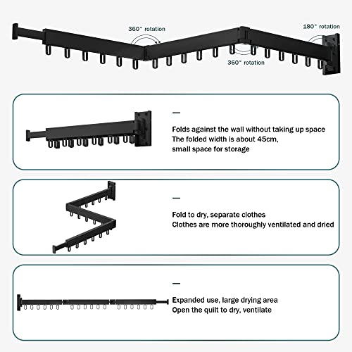 Image of BOQORAD Clothes Drying Rack,Wall Mounted Space-Saver,Retractable,Collapsible, Strong Load-Bearing,ing Rack Clothing,Laundry Drying Rack（Windproof Ring, Three Pole）