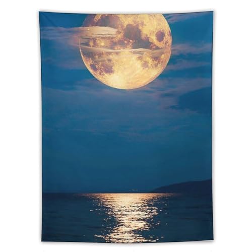 心に強く訴えるポスター青い海の美しい風景満月絵画ポスター プリント タペストリー 部屋飾り ウォールアート ベッドルーム 壁の絵 インテリア60"x80"