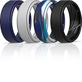 ThunderFit Silicone Wedding Ring for Men (Black, Light Grey, Navy Blue, Blue Camo, 9.5-10 (19.8mm))