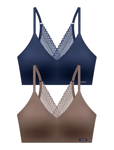Image of Livona Lace Bralette for Women - Comfort Sports Bra Wireless Padded Bralette with Support Workout Tops Cami Crop S-XXL