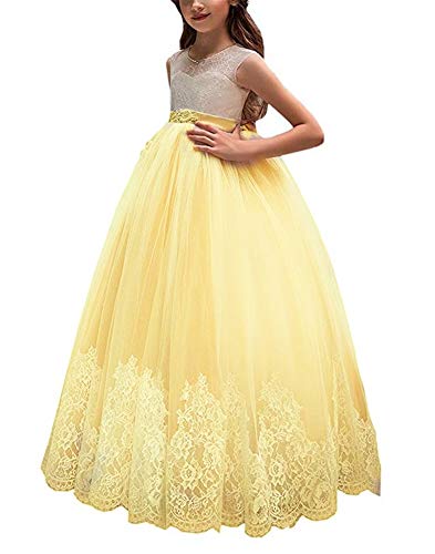 VeraQueen-Girls-A-Line-Lace-Pageant-Ball-Gowns-O-Neckline-Cap-Sleeves-Flower-Girl-Dress-Yellow