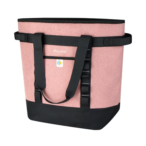BALEINE Large 36-Can Cooler Bags Insulated, PEVA Soft Cooler Tote Bag, Insulated Grocery Bags with Zippered Top (8.5 Gallon, Pink)