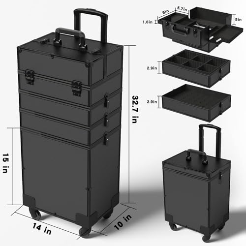 Image of Adson Professional Beauty Makeup Cosmetic Aluminium Vanity Trolley Train case (Titanium Black)