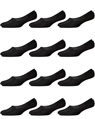 Body Glove Women's No Show Liner Socks with Non-Slip Grip (12 Pack), Black