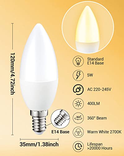tuare E14 LED Light Bulb, 5W 400 Lumens E14 LED Light Bulb Warm White 3000K - Image 2