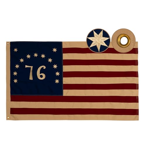 Flagolden Vintage 76 Flag 3x5 ft 100% Cotton Tea Stained Bennington Betsy Ross Flags American Revolution 250th Anniversary Banner with 2 Brass Grommets